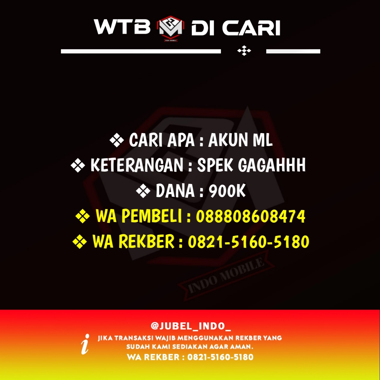 CARI AKUN ML #ML1953