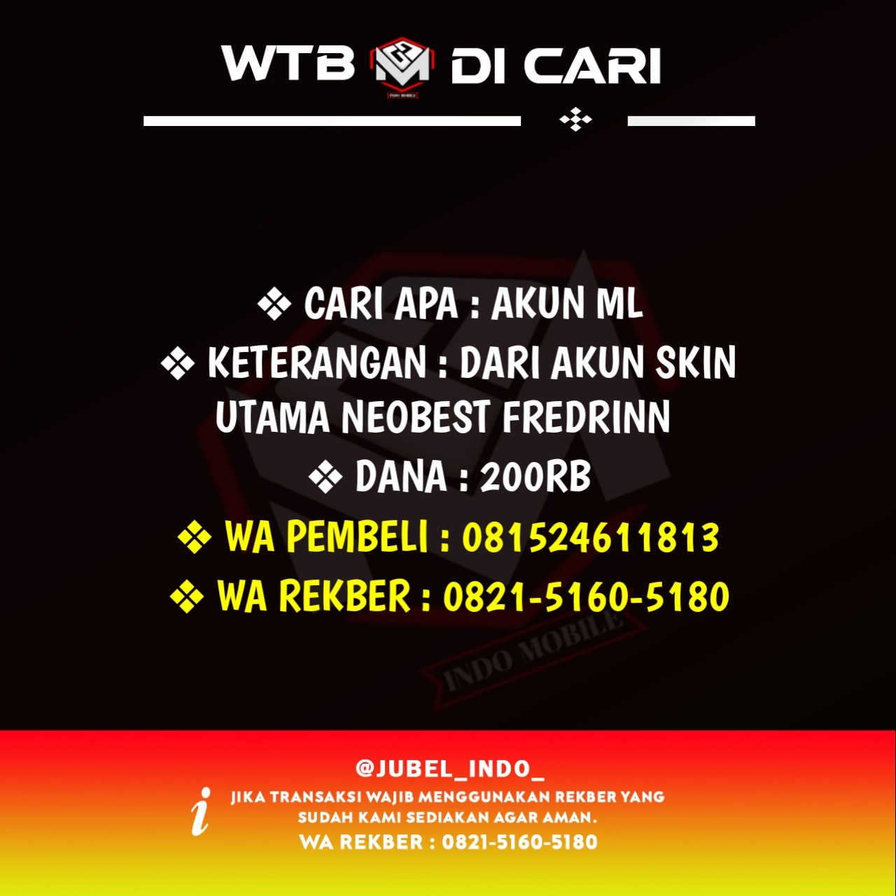 CARI AKUN ML #ML3005