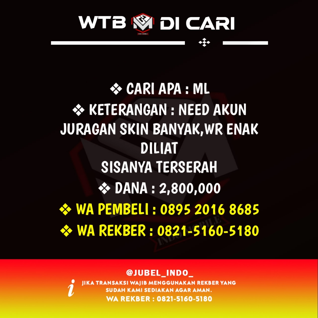CARI AKUN ML #ML3144