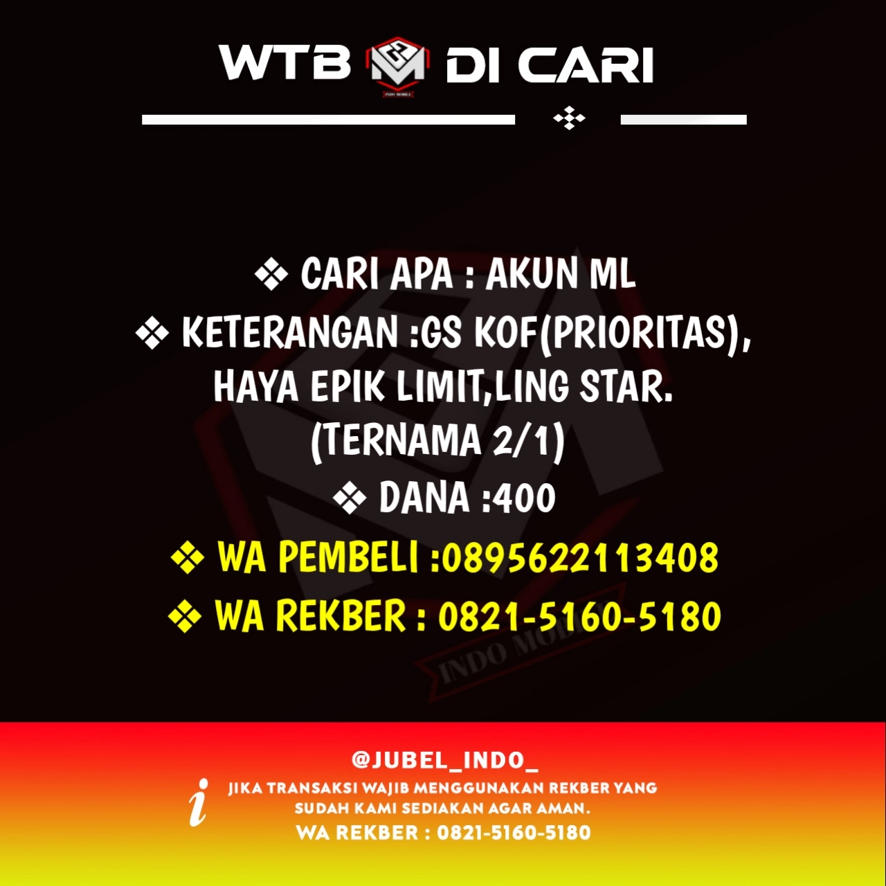 CARI AKUN ML #ML3291